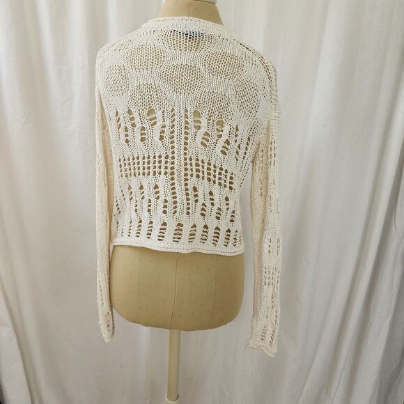 Theory Open Stitch Sweater Cotton-Blend White Size S boxy coastal sheer recent - Picture 12 of 12